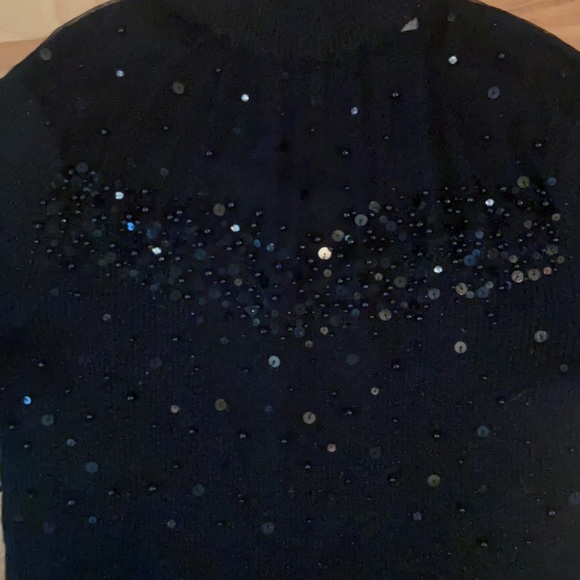 Black sparkly mock neck sweater with sheer beaded panel - Picture 4 of 9